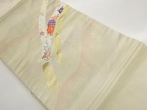 抽象曲線に花々・亀甲模様織出し名古屋帯